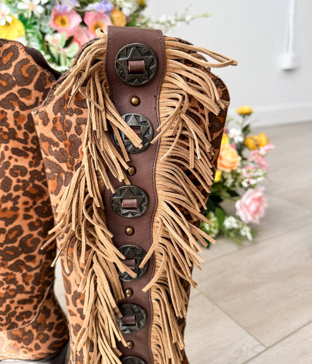 Rodeo Doll Fringe Boots in Leopard Western Boots Naughty Monkey