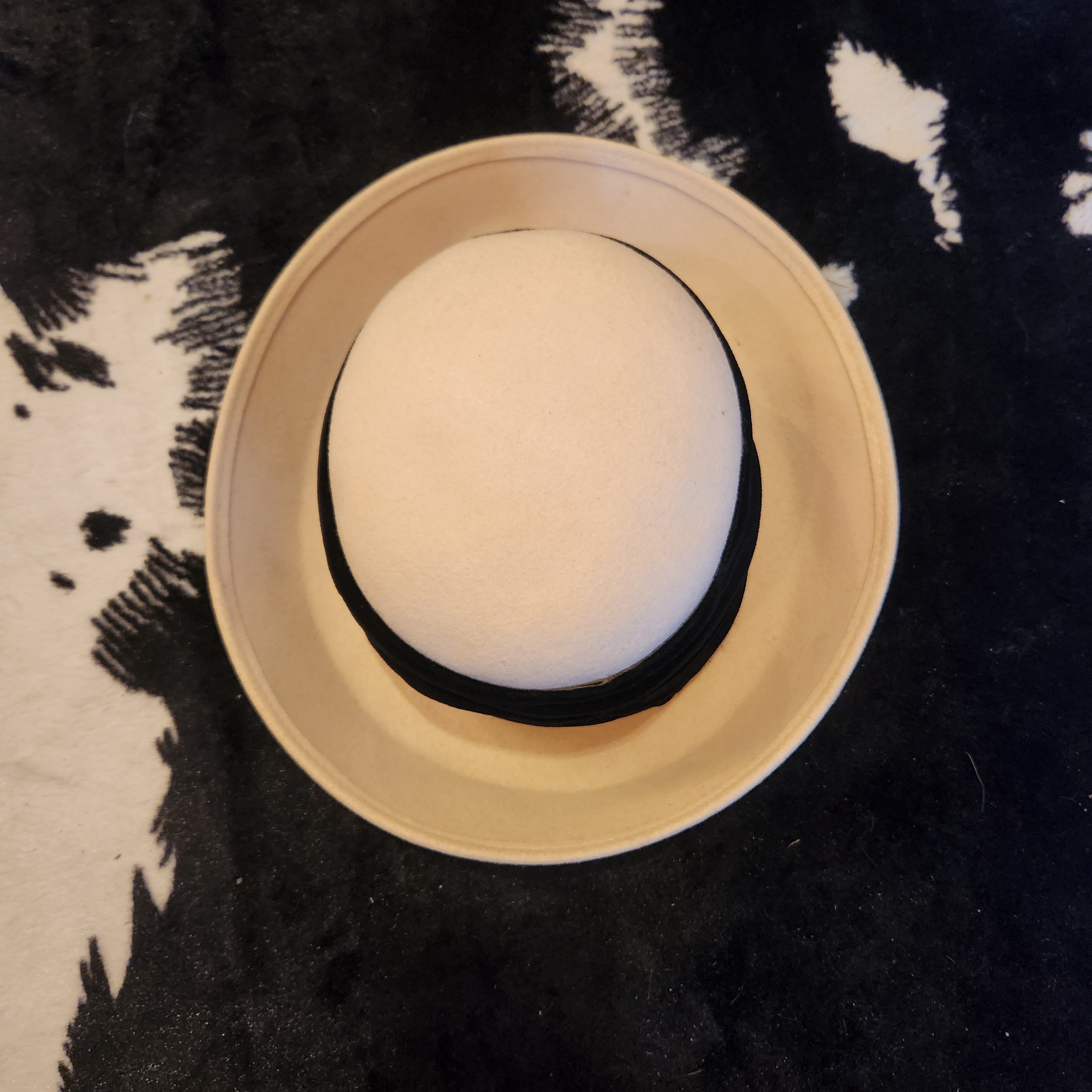 Importina Vintage Bollman 100% Wool Felt Bowler Hat Cream with Black Ribbon Vintage Vibes Boutique