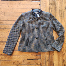  Pendleton Vintage Pleather Trim Tweed Blazer Jacket Green, Gold & Black Size 10