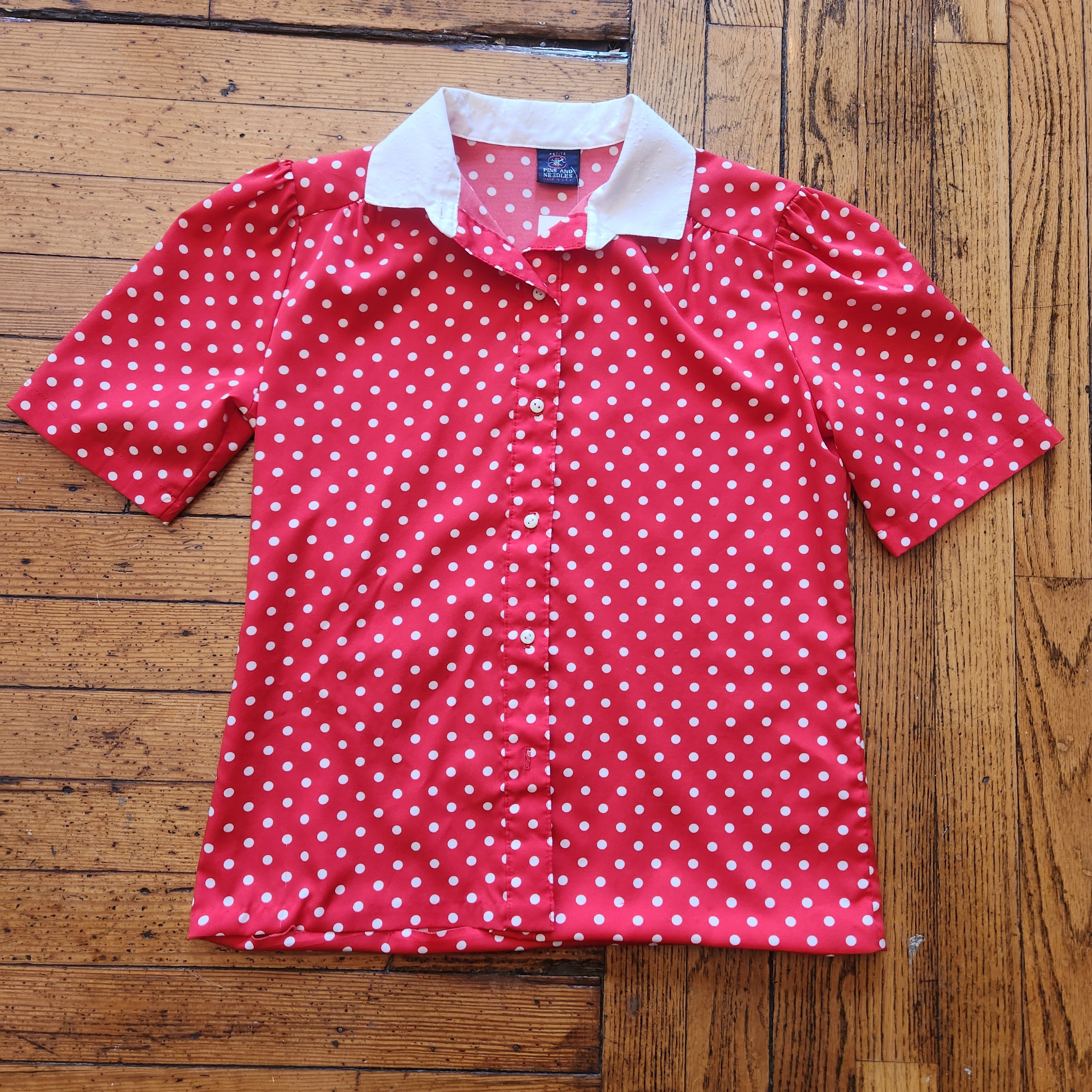 Pins and Needles Vintage Puff Sleeve Collared Polka Dot Shirt Vintage Vibes Boutique