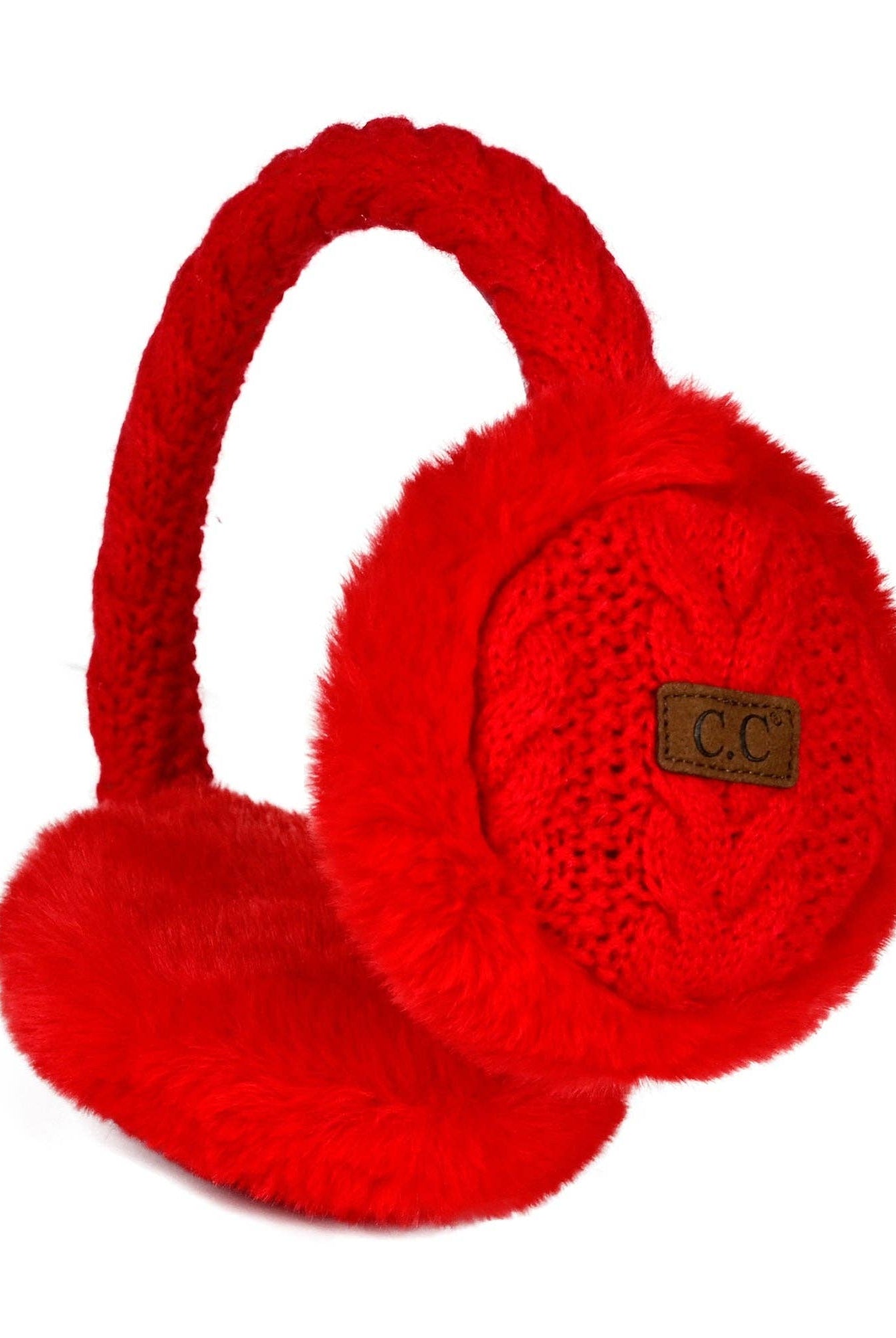 Cable Knit Earmuffs Winter Hat CC Red