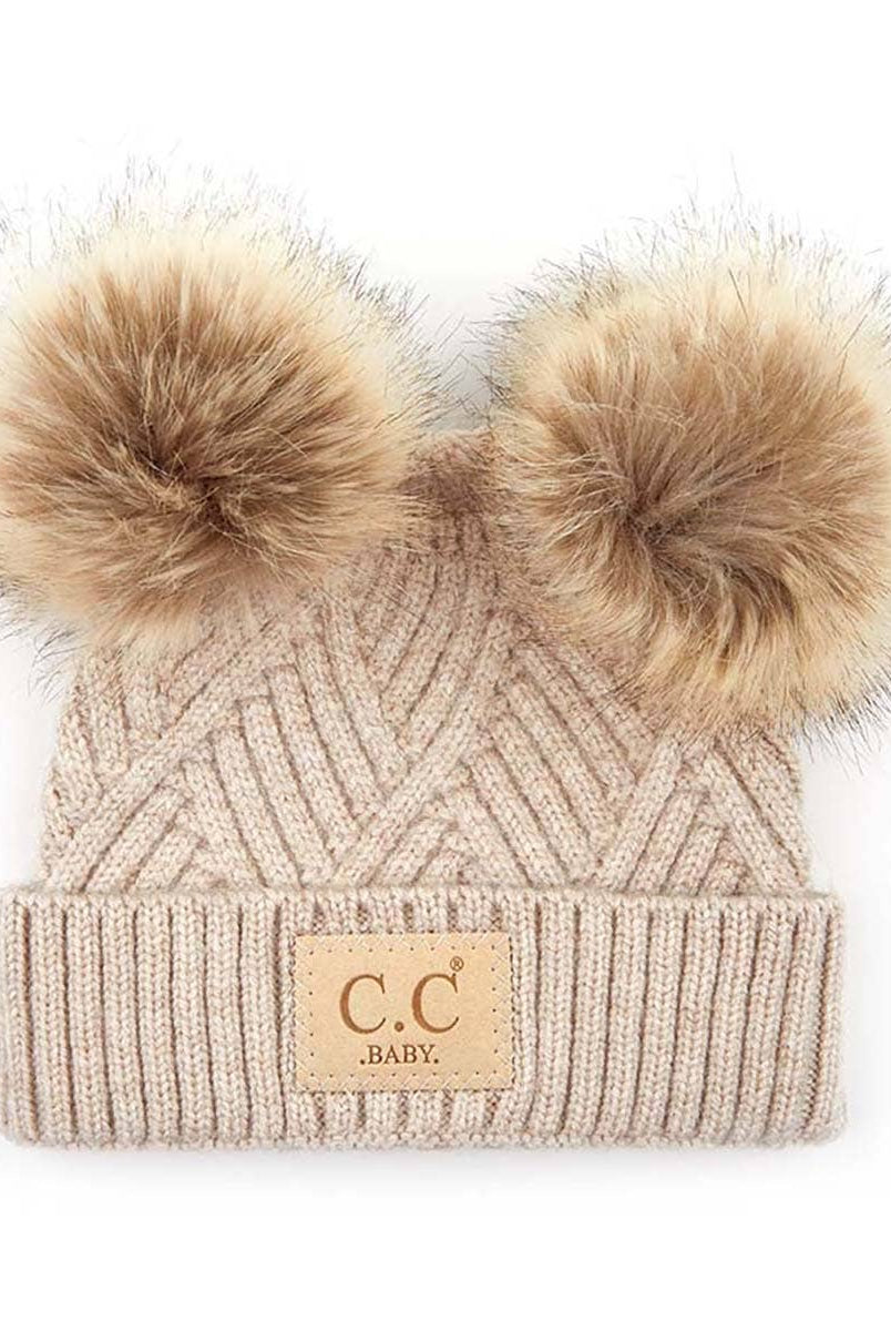Criss-Cross Kids Beanie Winter Hat CC Beige