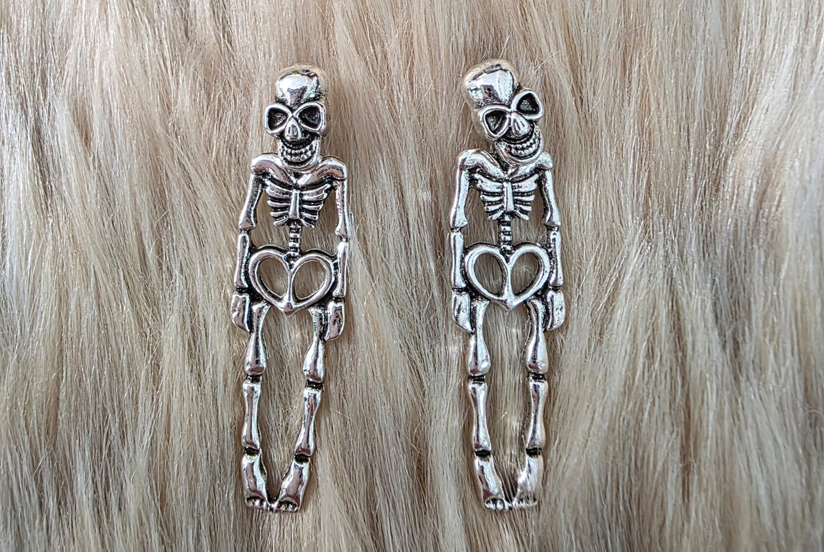 Skeleton Jacket Earrings Novelty Earrings Vintage Vibes Boutique Silver