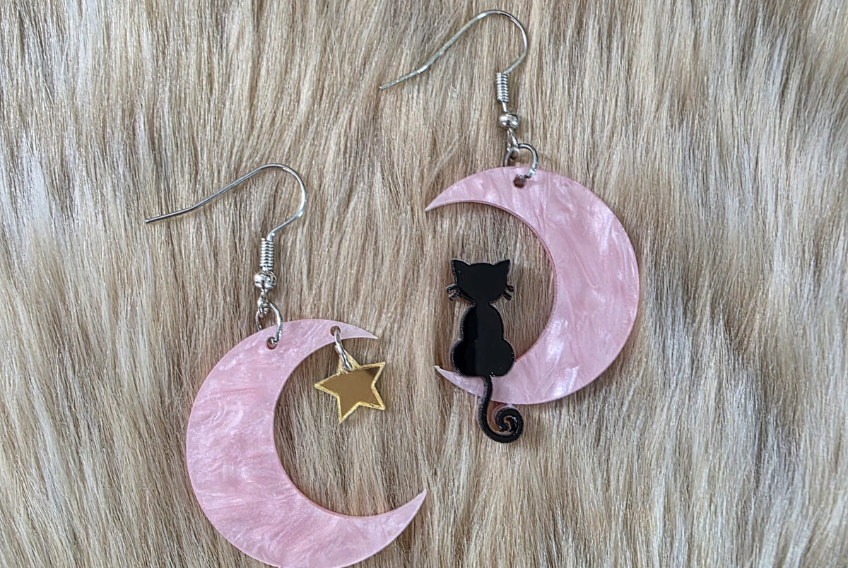 Moon Kitty Earrings Novelty Earrings Vintage Vibes Boutique
