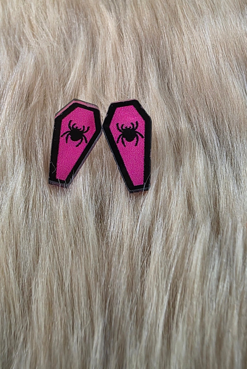 Pink Coffin Stud Earrings Novelty Earrings Vintage Vibes Boutique