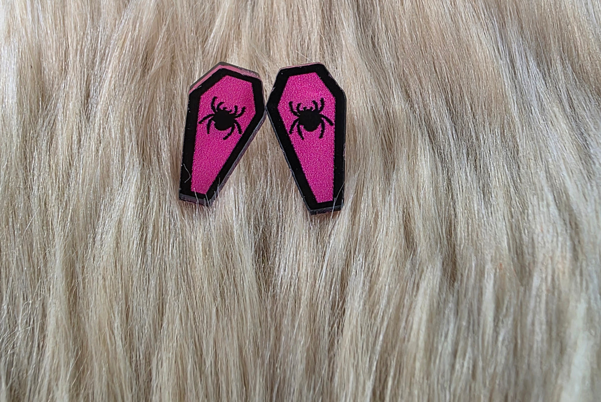 Pink Coffin Stud Earrings Novelty Earrings Vintage Vibes Boutique