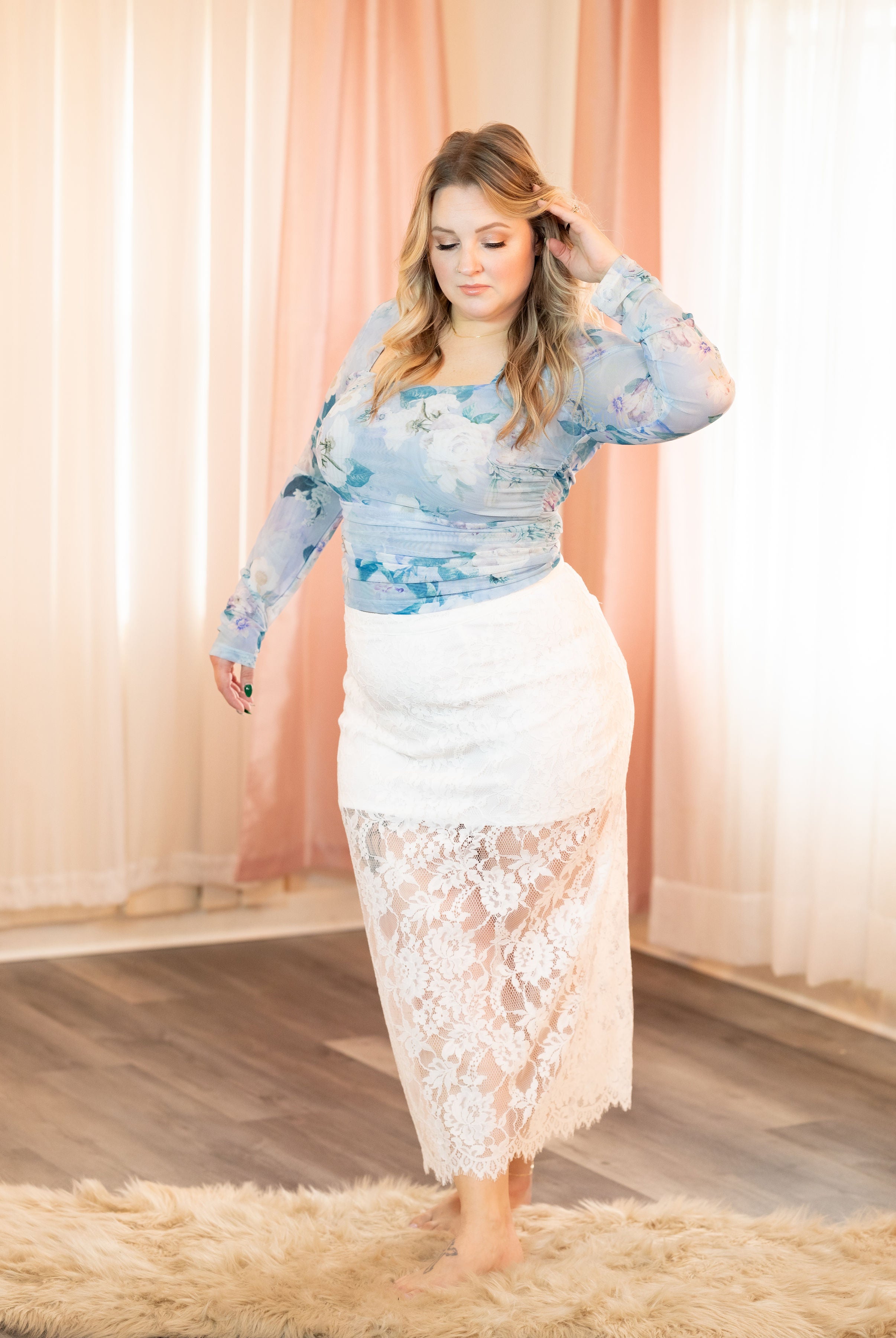Zinia Floral Mesh Top Blouse Steve Madden