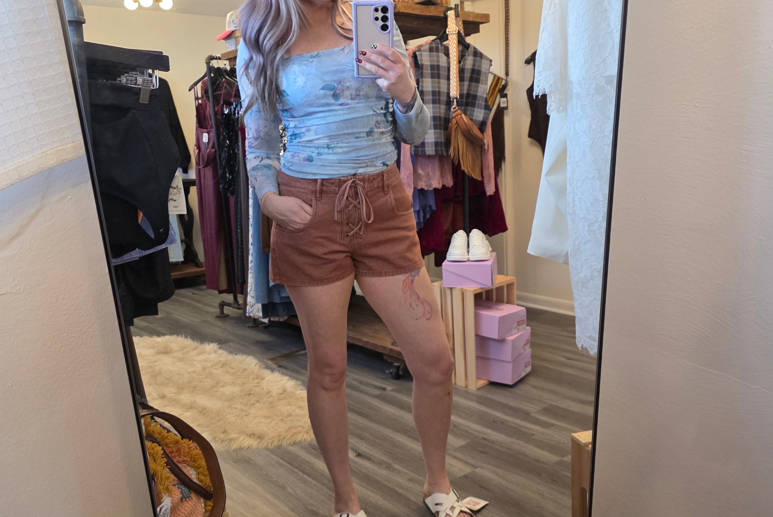 Callisto Lace-up Denim Shorts Shorts Steve Madden