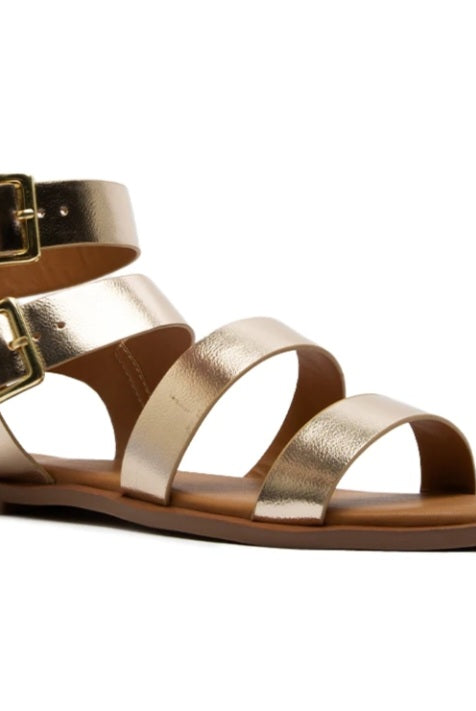 Champagne Strappy Gladiator Sandals Sandals Qupid