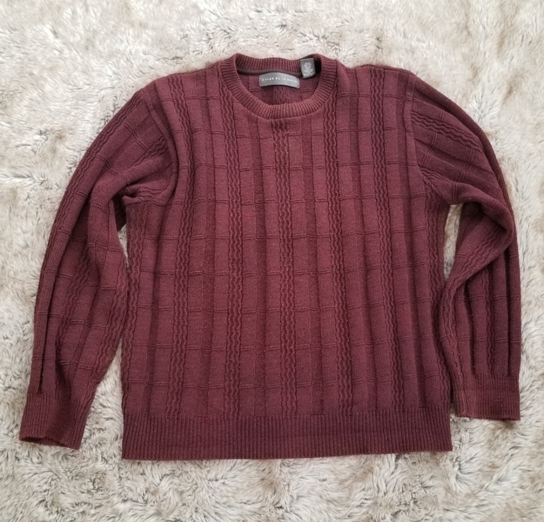 Oscar De La Renta Maroon Crewneck Knit Dad Sweater Vintage Vibes 607