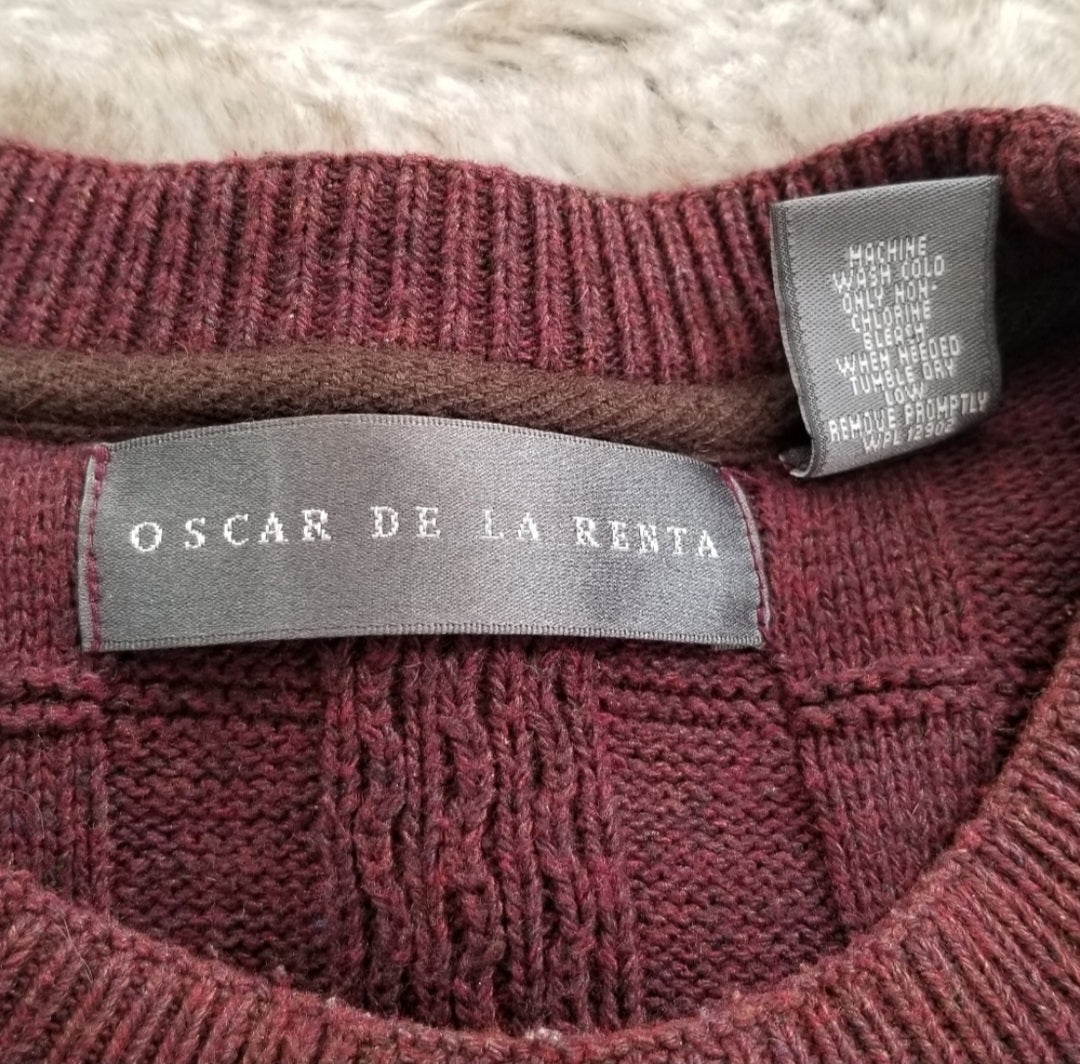 Oscar De La Renta Maroon Crewneck Knit Dad Sweater Vintage Vibes 607