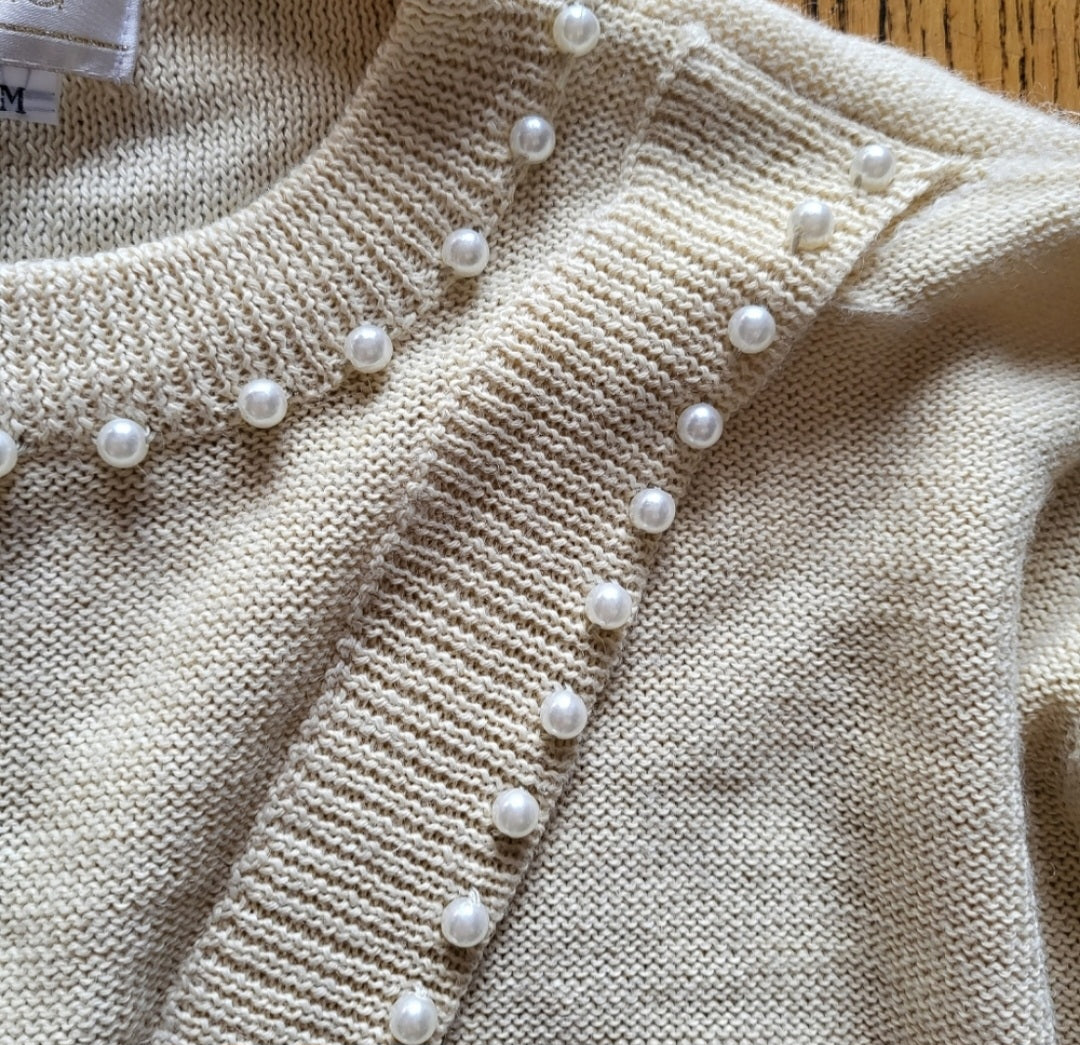Maurada Faux Cardigan Sweater With Button and Pearl Details Size Medium Vintage Vibes 607