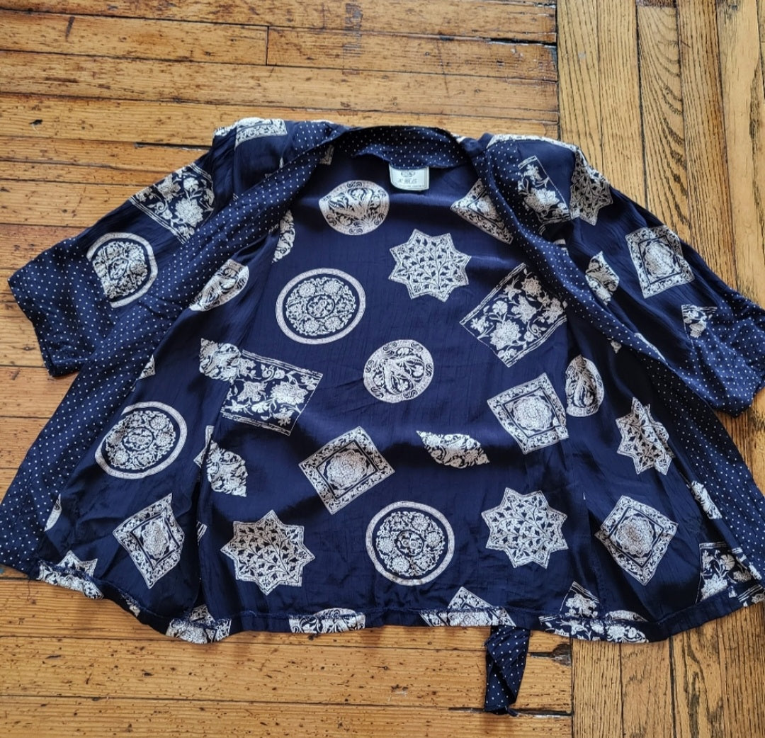 HMS by Jonathan Martin Contrast Trim Belted Kimono Size 8 Vintage Vibes 607