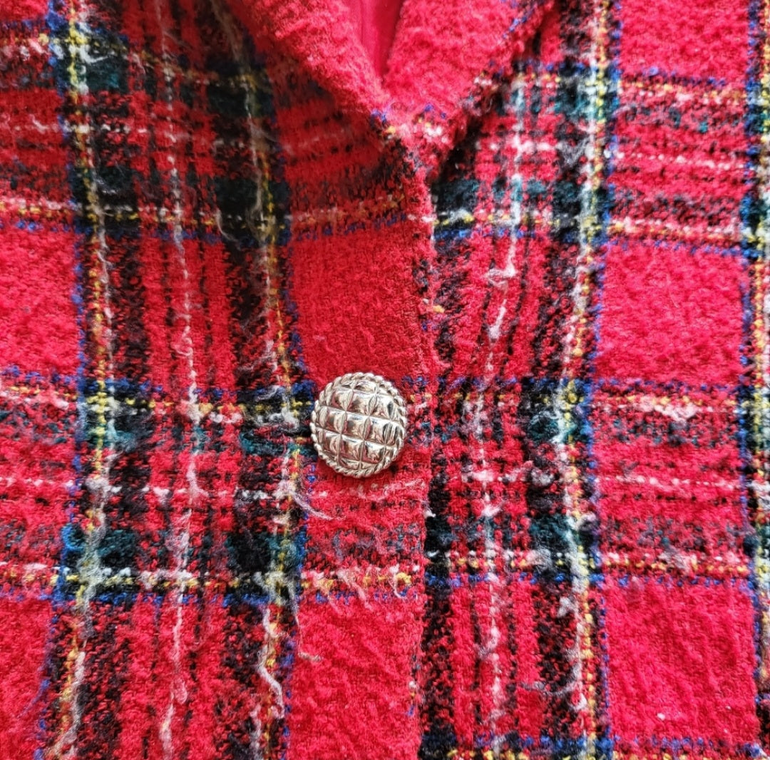 JR Bentley Wool Blend Plaid Blazer Size 7/8 Vintage Vibes 607