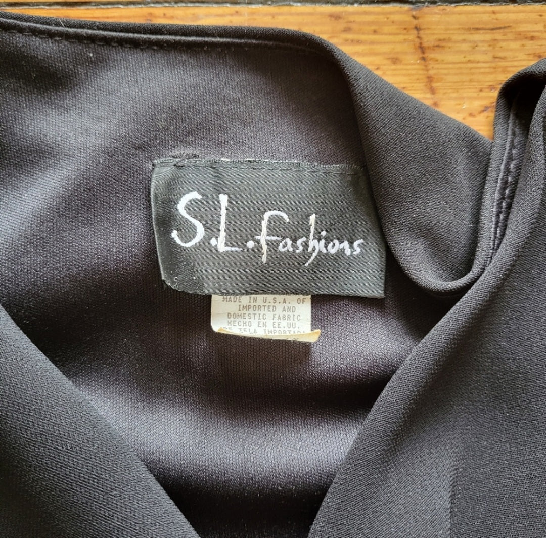 S.L. Fashions Black Heart Trim Beaded Cocktail Dress Size 10 Vintage Vibes 607