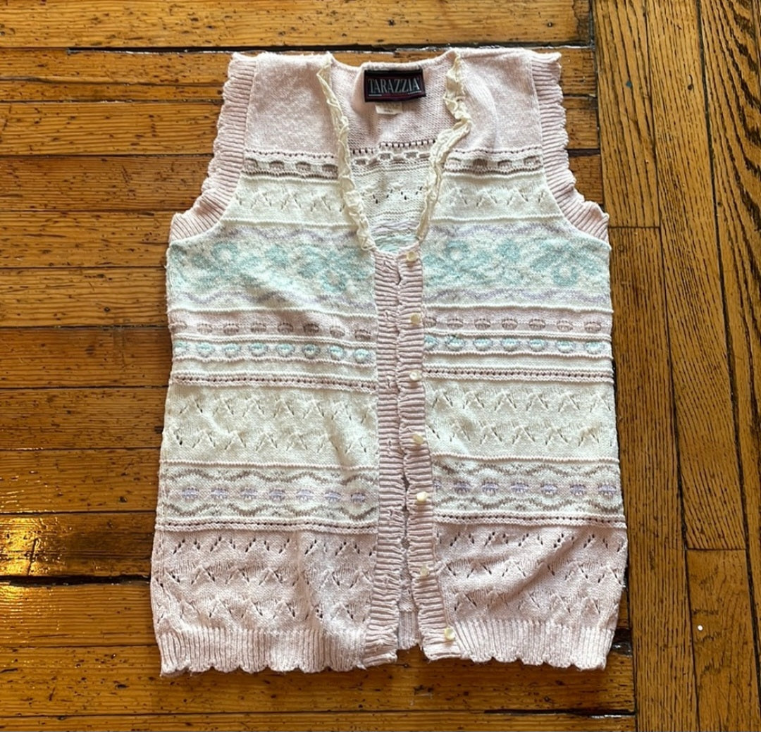 Tarazzia Knit Button Up Vest Pastel Size Small Vintage Vibes 607