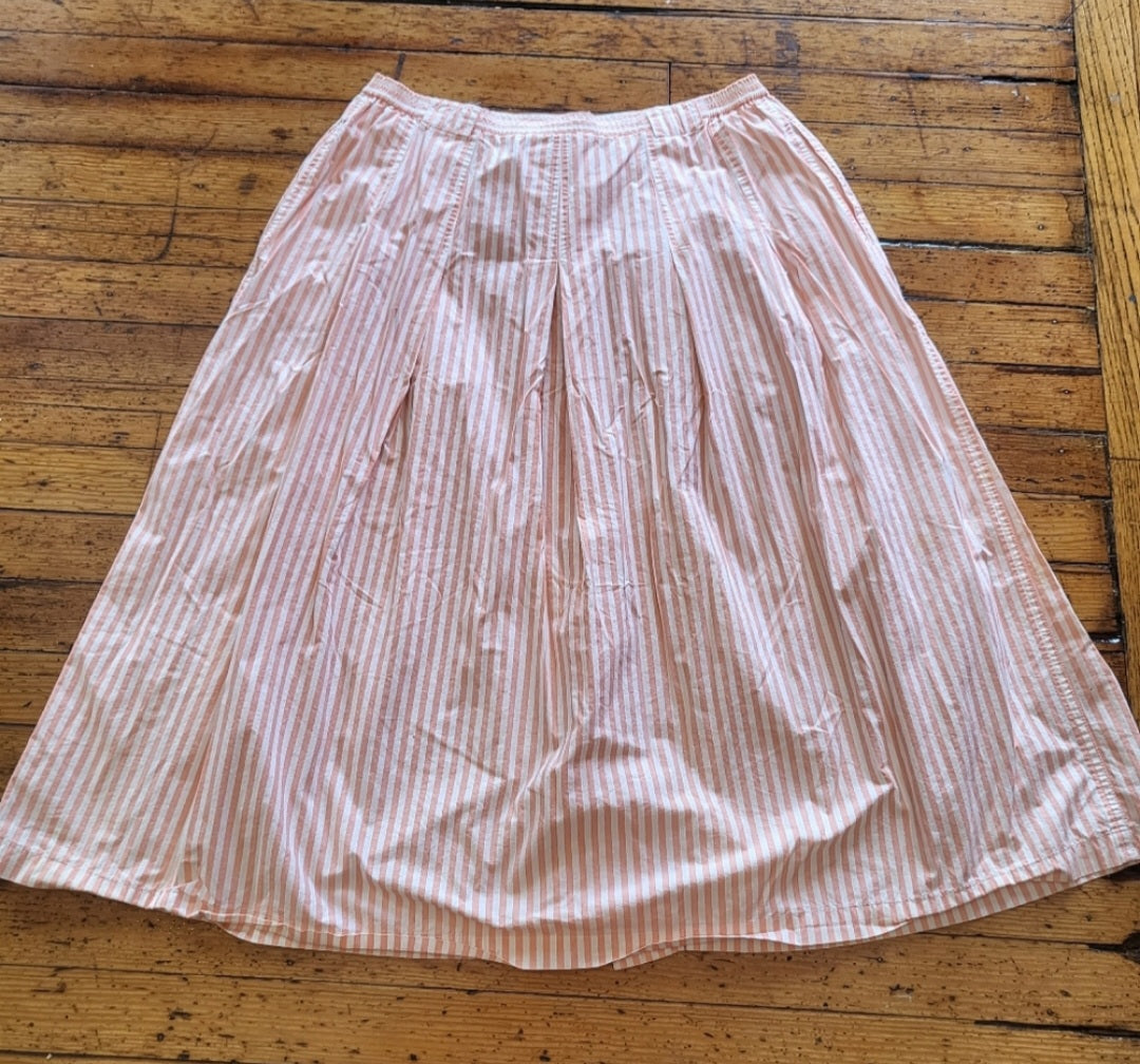 Chaus Woman Vertical Striped Button Front Midi Skirt Size 18W Vintage Vibes 607