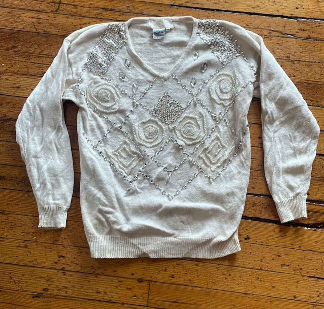 Maurada Beaded Knit Sweater Size Medium Vintage Vibes 607