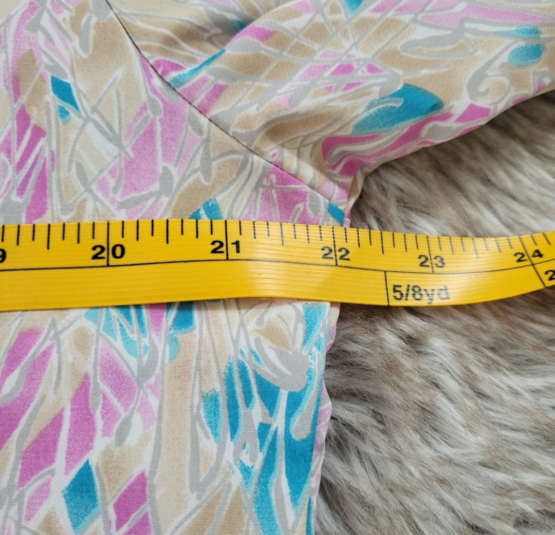 Liquid Silk Peters & Ashley Vintage Pink Blue Yellow Button Down Shirt Size 12 Vintage Vibes Boutique