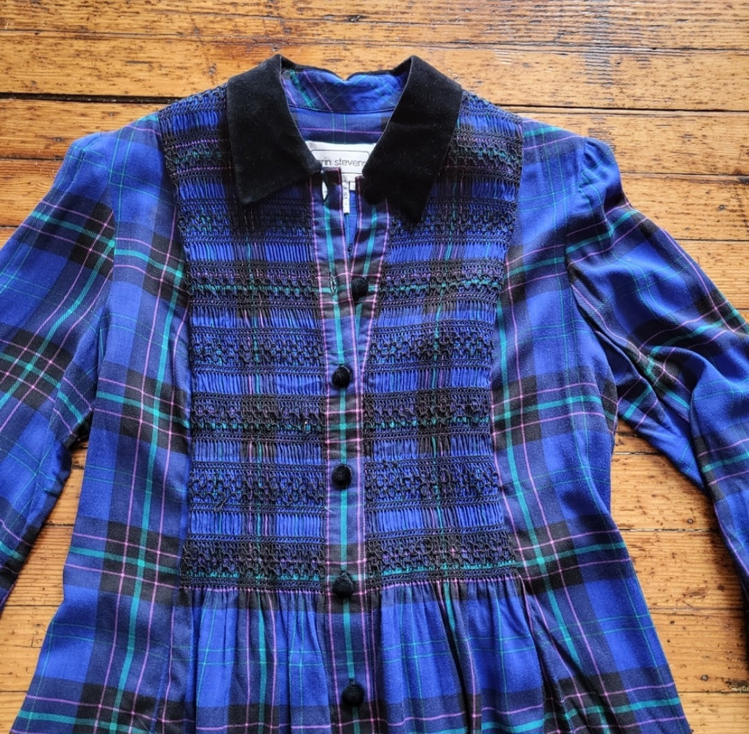 Karin Stevens Vintage Flannel Maxi Shirt Dress Blue Size 8 Vintage Vibes Boutique