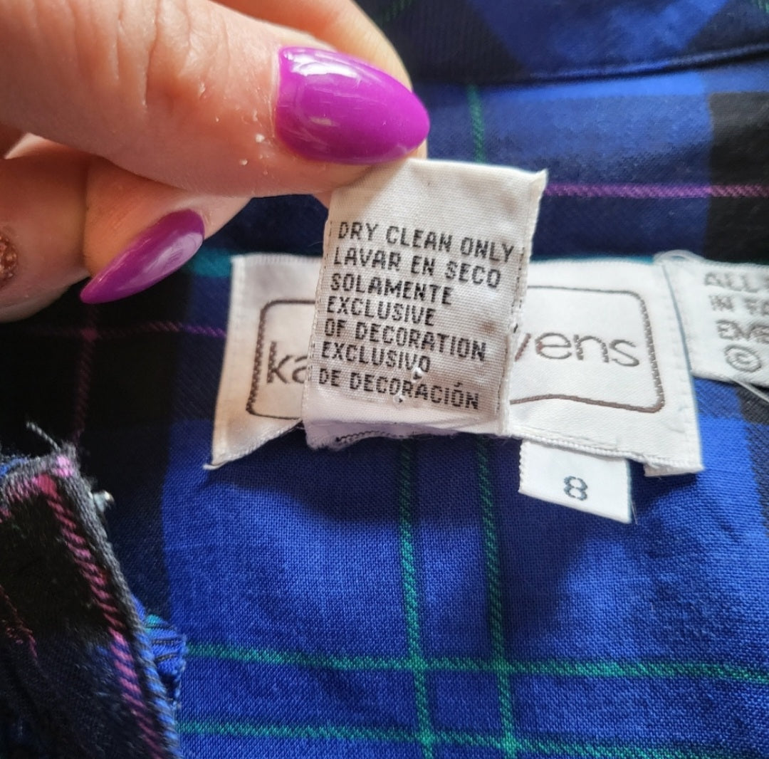 Karin Stevens Vintage Flannel Maxi Shirt Dress Blue Size 8 Vintage Vibes Boutique