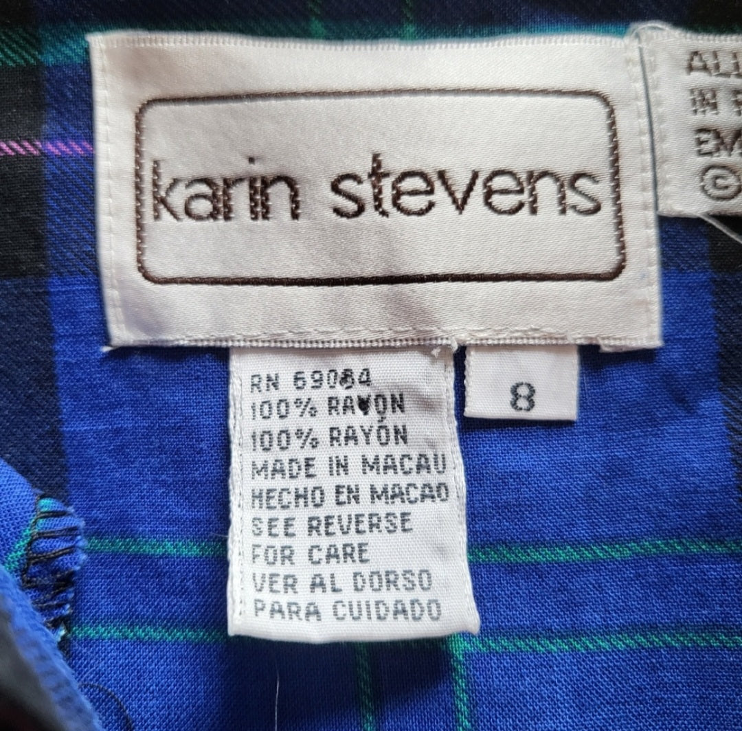 Karin Stevens Vintage Flannel Maxi Shirt Dress Blue Size 8 Vintage Vibes Boutique