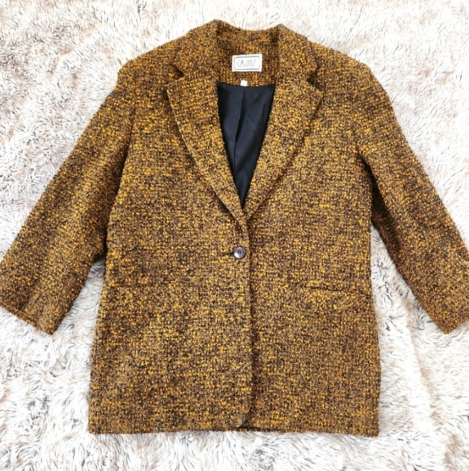 Cassis Vintage Pure Virgin Wool Blazer Jacket Mustard Yellow Size 8 Vintage Vibes Boutique
