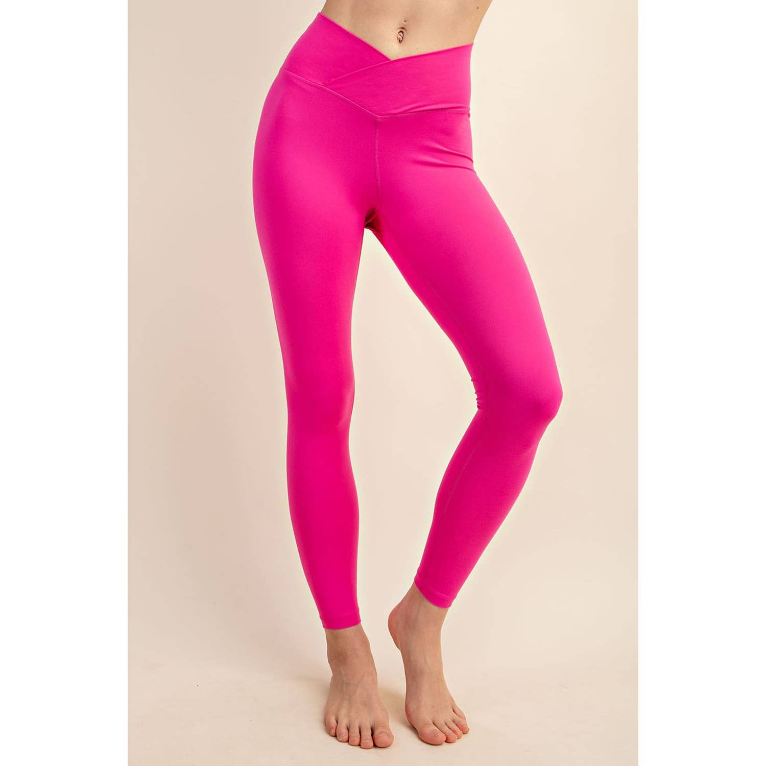 Luna V Waist Leggings-Pink Leggings Rae Mode