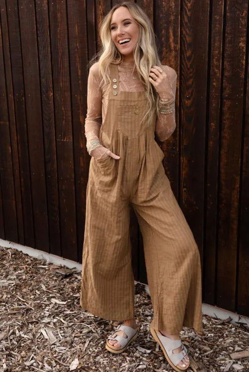 Tan Overall Jumpsuit  Vintage Vibes Boutique   