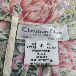 Christian Dior Chemises Vintage Floral Midi Skirt Green and Pink Size 10