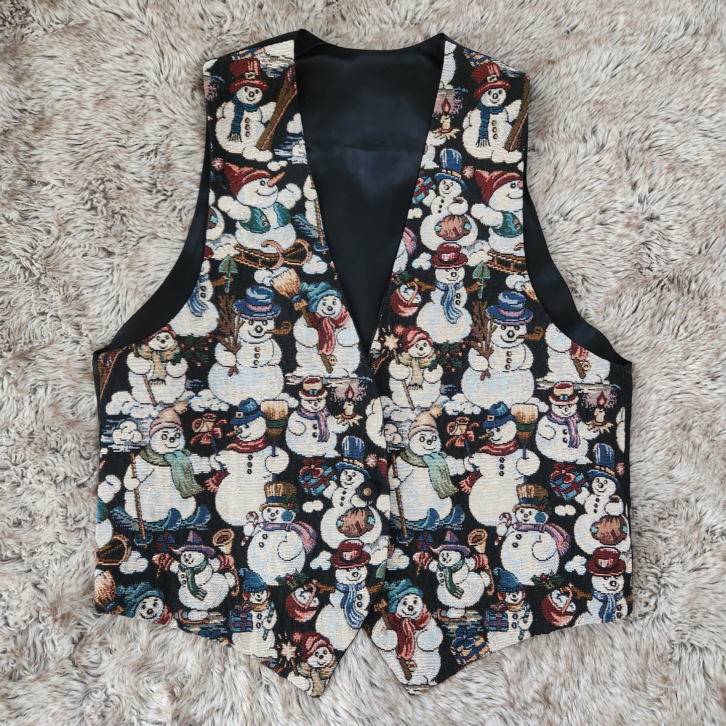 Vintage 1990s Snowman Printed Satin Back Vest Women's Size XL  Vintage Vibes Boutique   