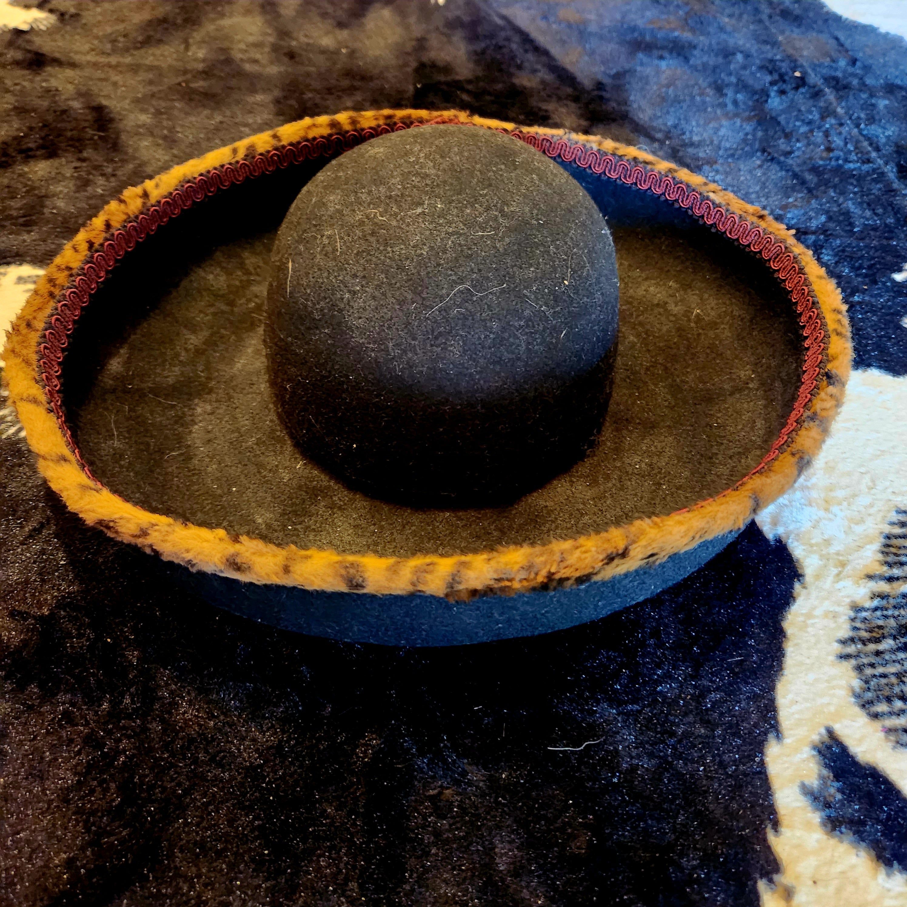 Whittall & Shon Vintage Bollman 100% Wool Felt Leopard Print Trim Church Hat