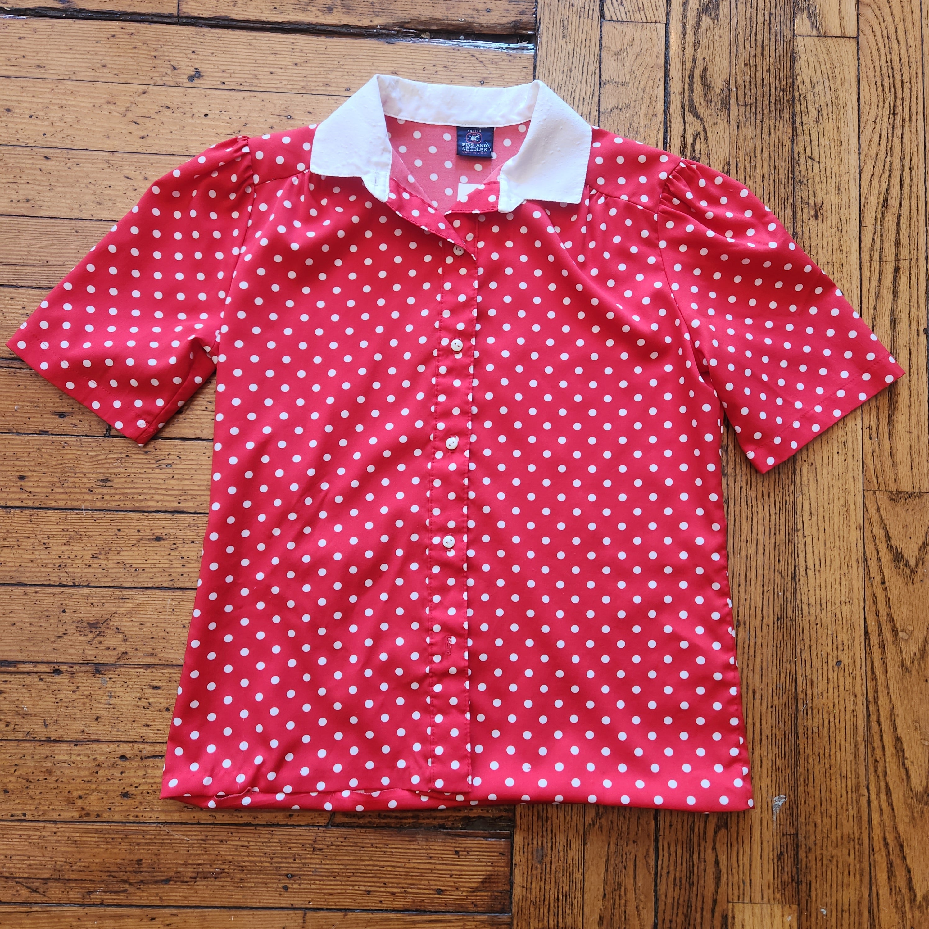 Pins and Needles Vintage Puff Sleeve Collared Polka Dot Shirt