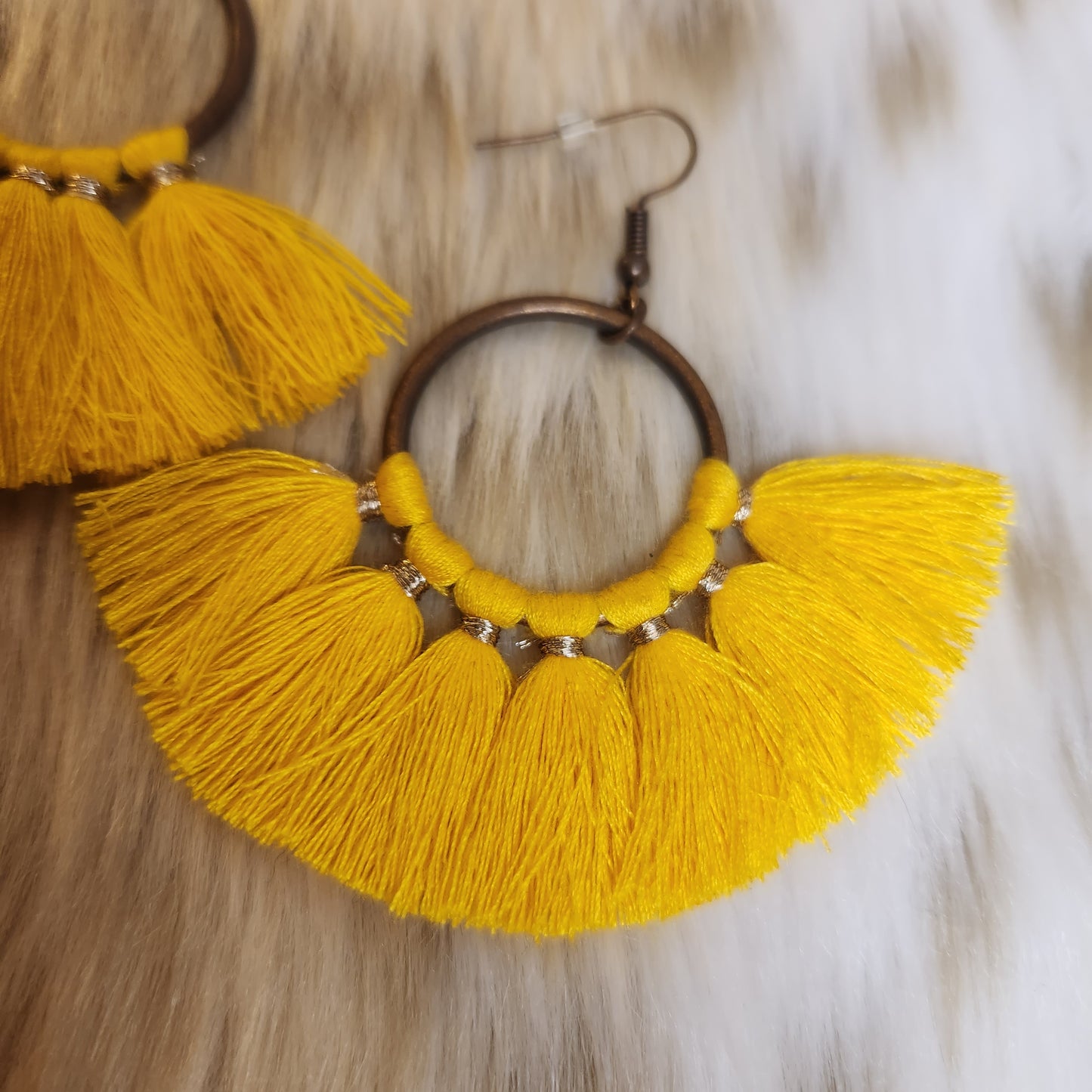 Yellow Fringe Earrings  Vintage Vibes Boutique   