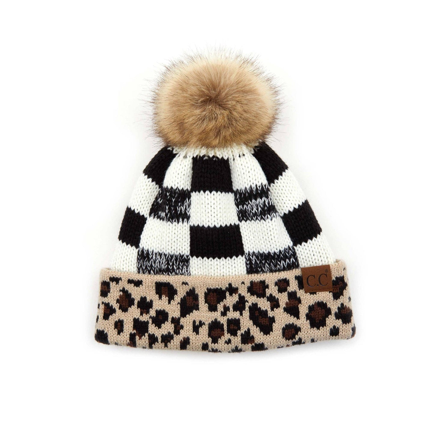 CC Leopard Plaid Beanie CC Black/White