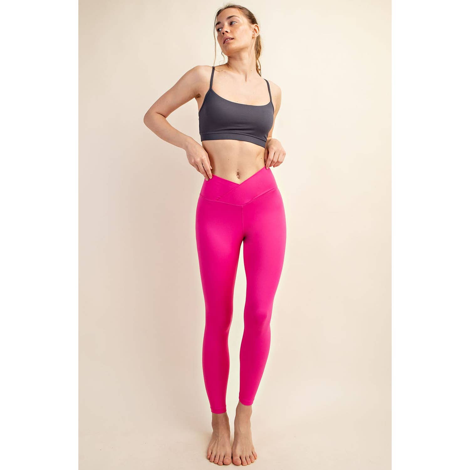 Luna V Waist Leggings-Pink Leggings Rae Mode