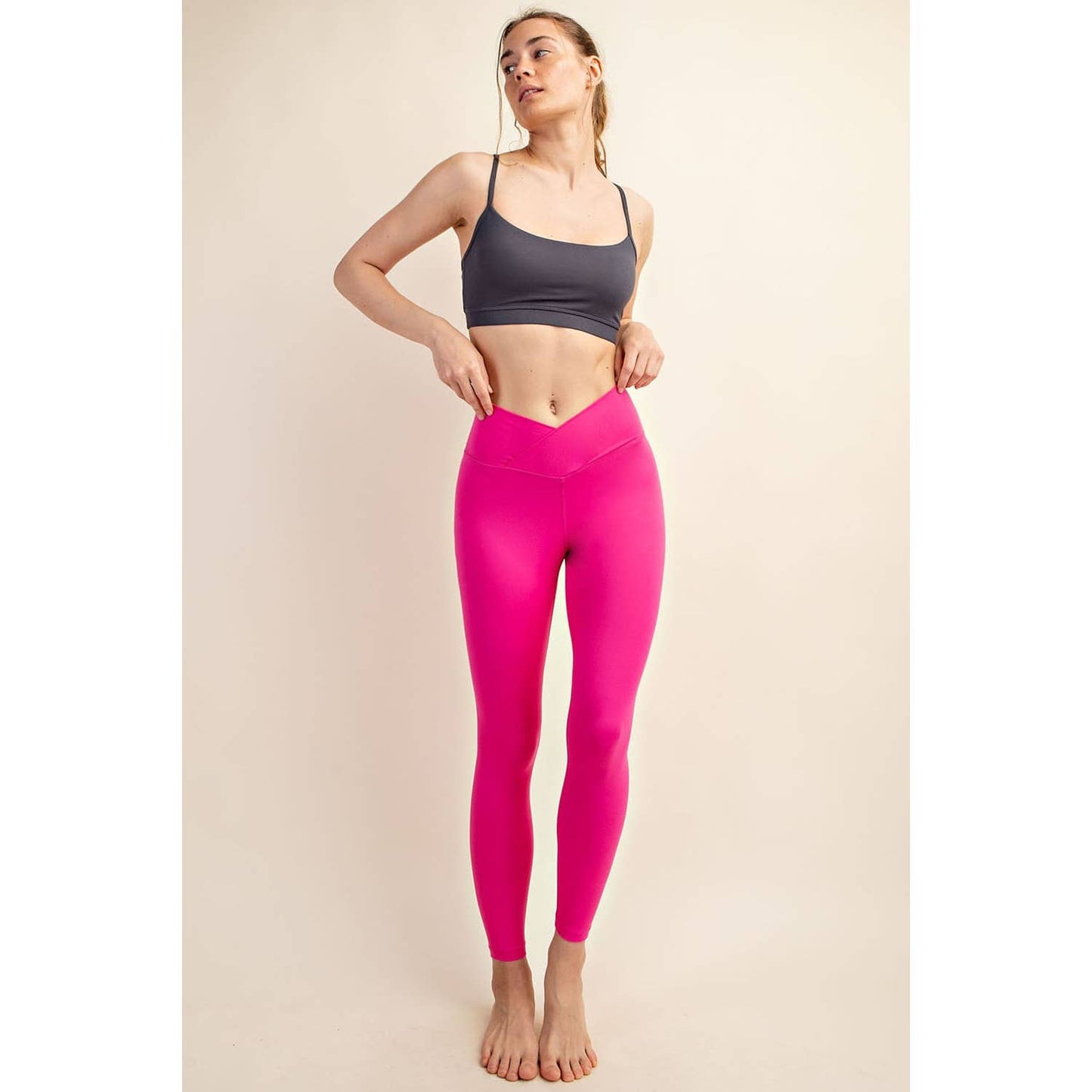 Luna V Waist Leggings-Pink Activewear Rae Mode