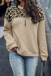 Quilted Leopard Pullover Sweatshirt