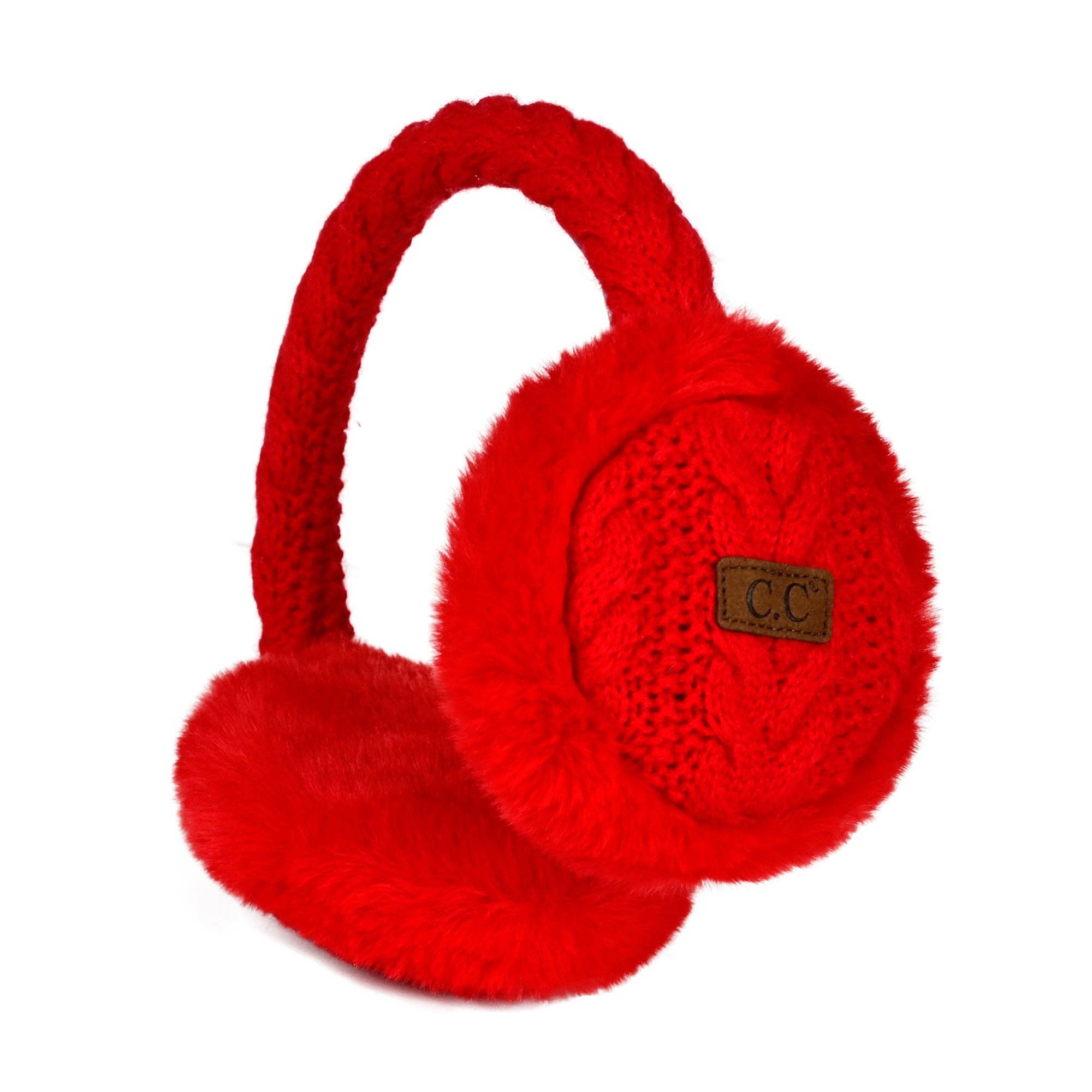 Cable Knit Earmuffs Winter Hat CC Red