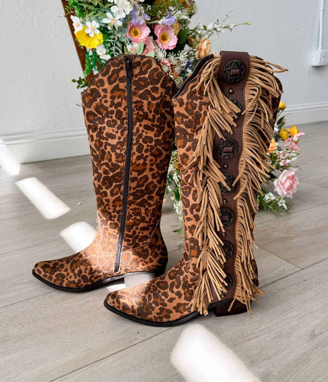 Rodeo Doll Fringe Boots in Leopard Western Boots Naughty Monkey