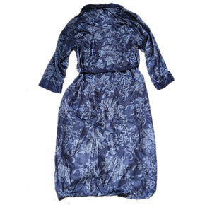 Cacique Lingerie Vintage Full Length Deep Blue Robe Floral Embossed Size Large