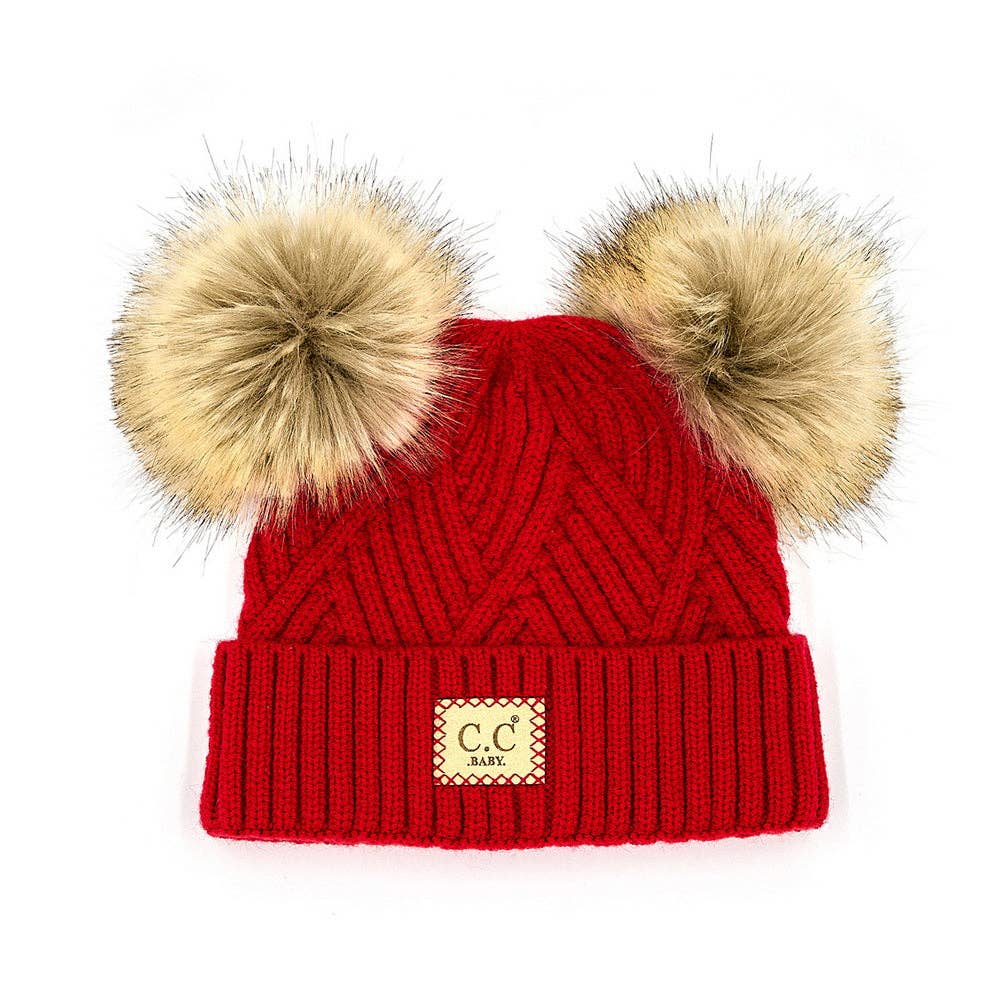 Criss-Cross Kids Beanie Winter Hat CC Red