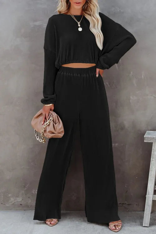 Ribbed Crop Top Pants Set  Vintage Vibes Boutique   