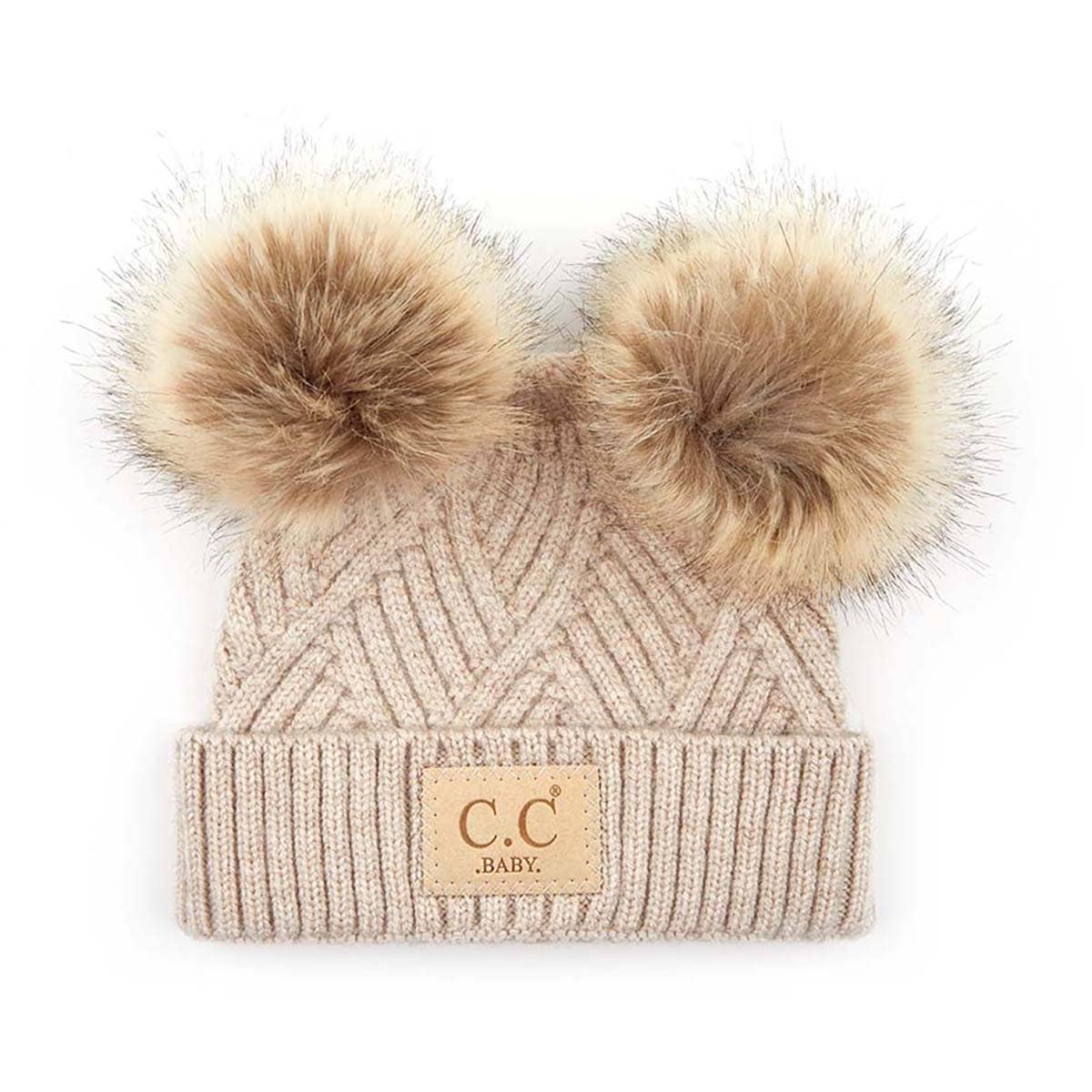 Criss-Cross Kids Beanie Winter Hat CC Beige