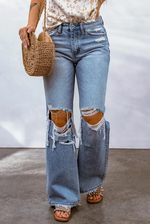 Ripped Knee Wide Leg Jeans