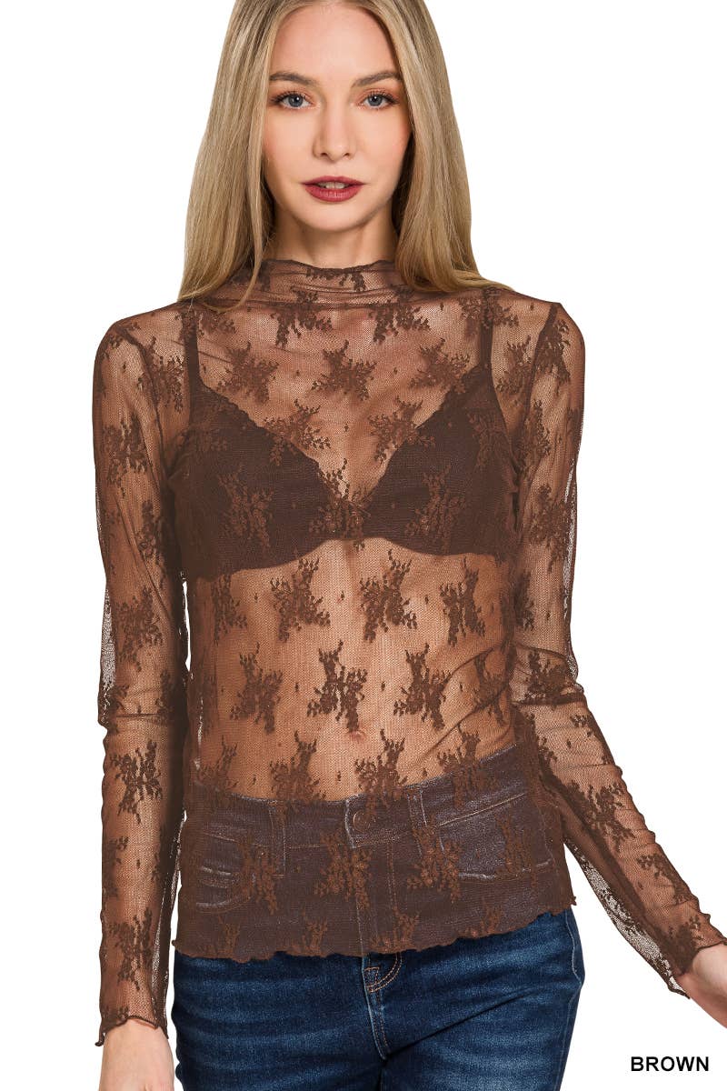 Layla Top Mesh Top Zenana BROWN-182998 L