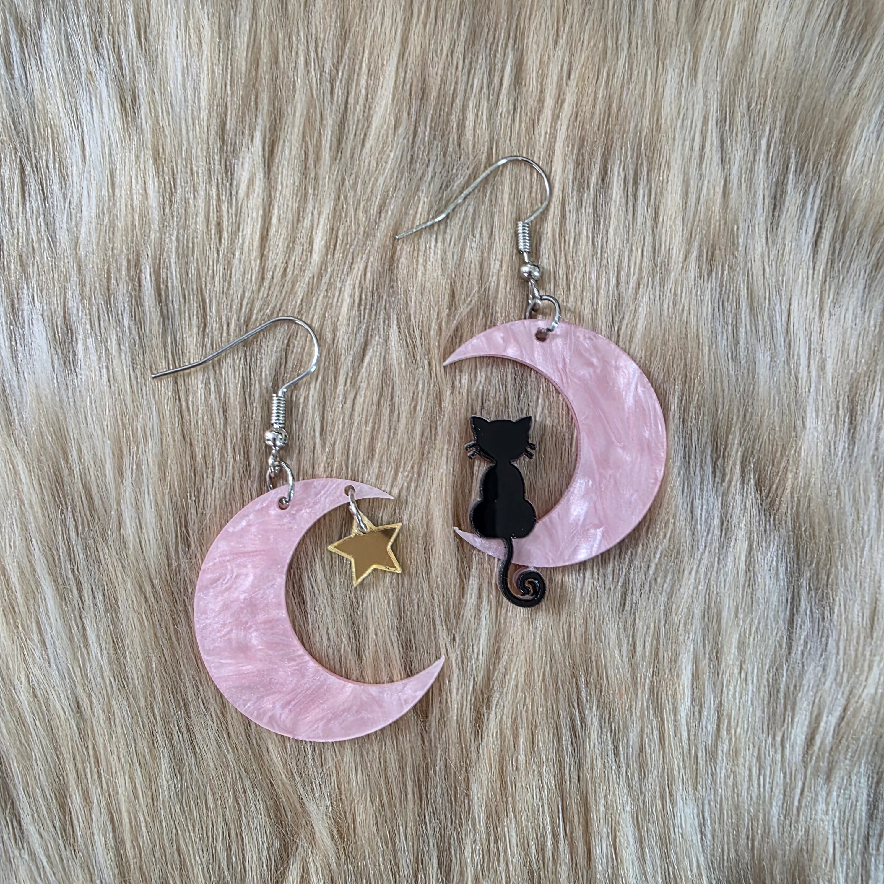 Moon Kitty Earrings Novelty Earrings Vintage Vibes Boutique