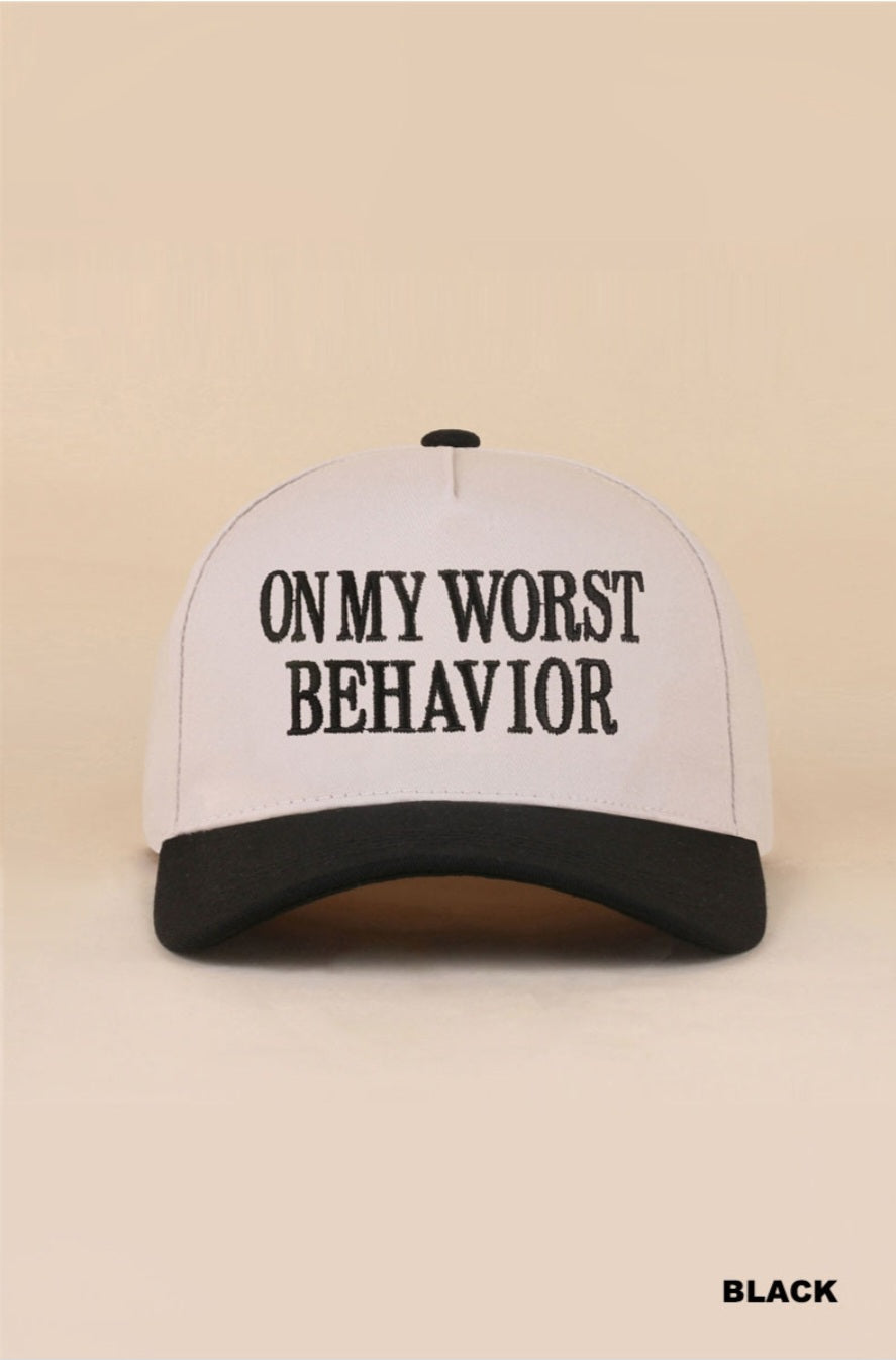 On My Worst Behavior Hat Baseball hat Zenana Black