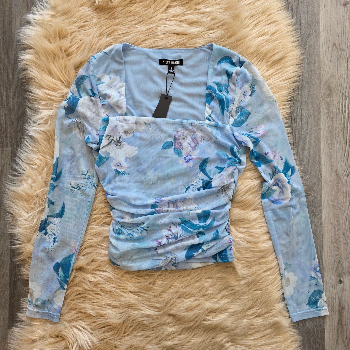 Zinia Floral Mesh Top Tops Steve Madden