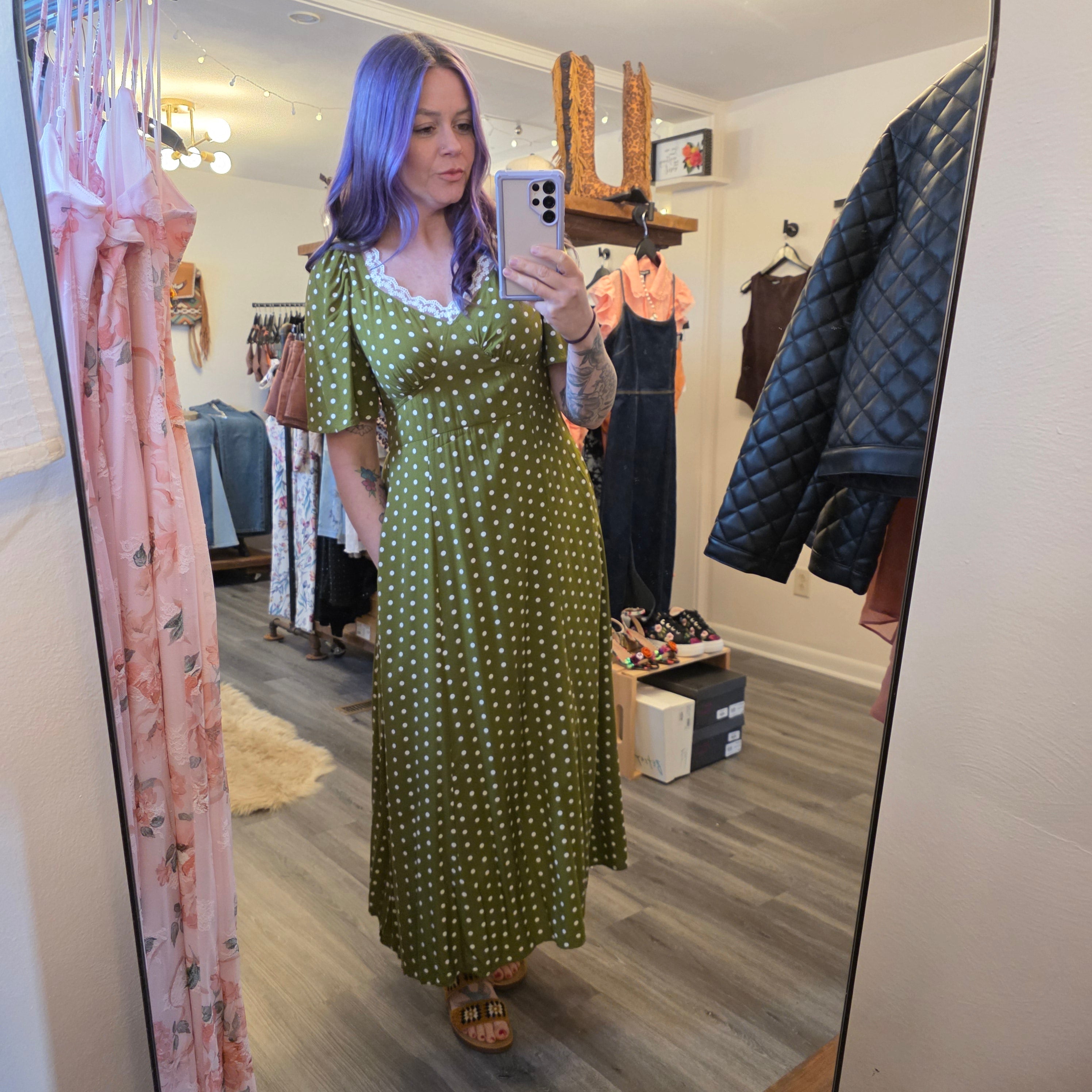 Olive Dress Midi Dress Vintage Vibes Boutique